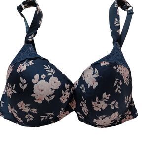 Womens 40D Floral Padded Underwire Feminine Pink Floral/Black Bra Laura Ashley